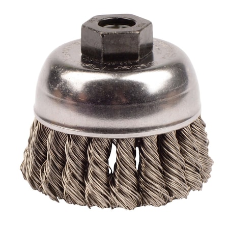 Weiler 2-3/4" Single Row Knot Cup Brush.020" Stainless , M10x1.25 Nut 13253